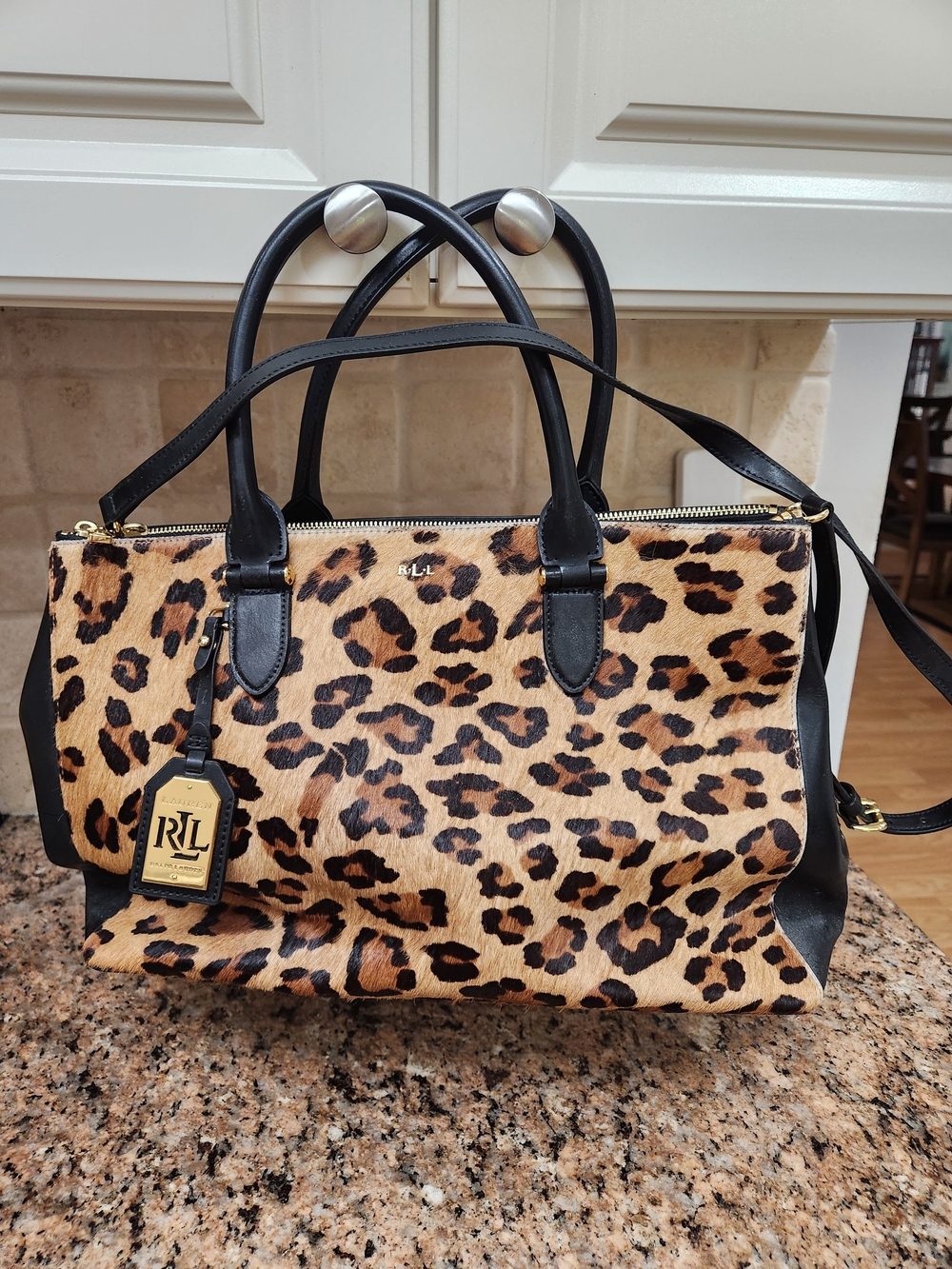 Ralph Lauren RLL Leopard Print Satchel - Black Trim